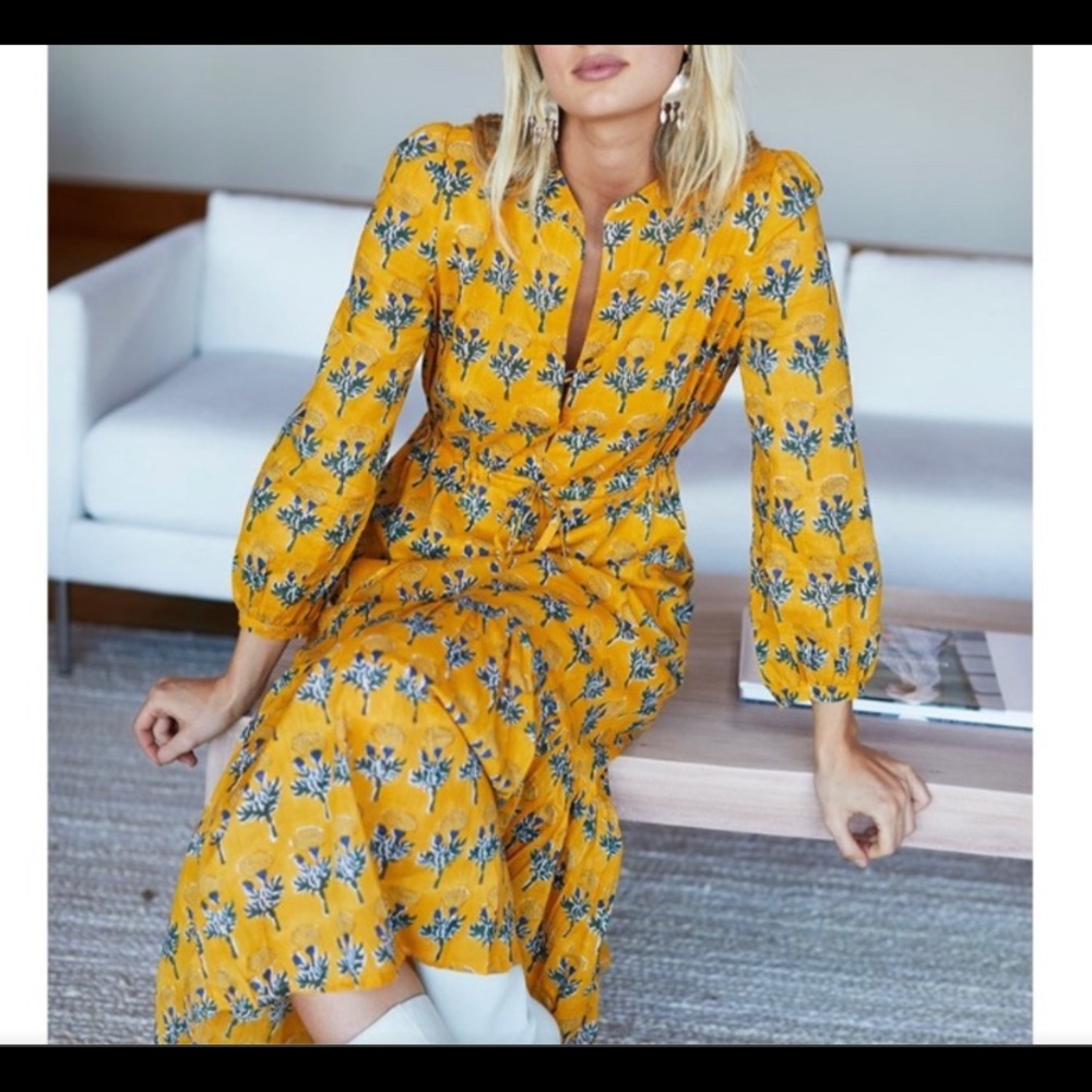 Emerson Fry India Collection marigold blockprint dress